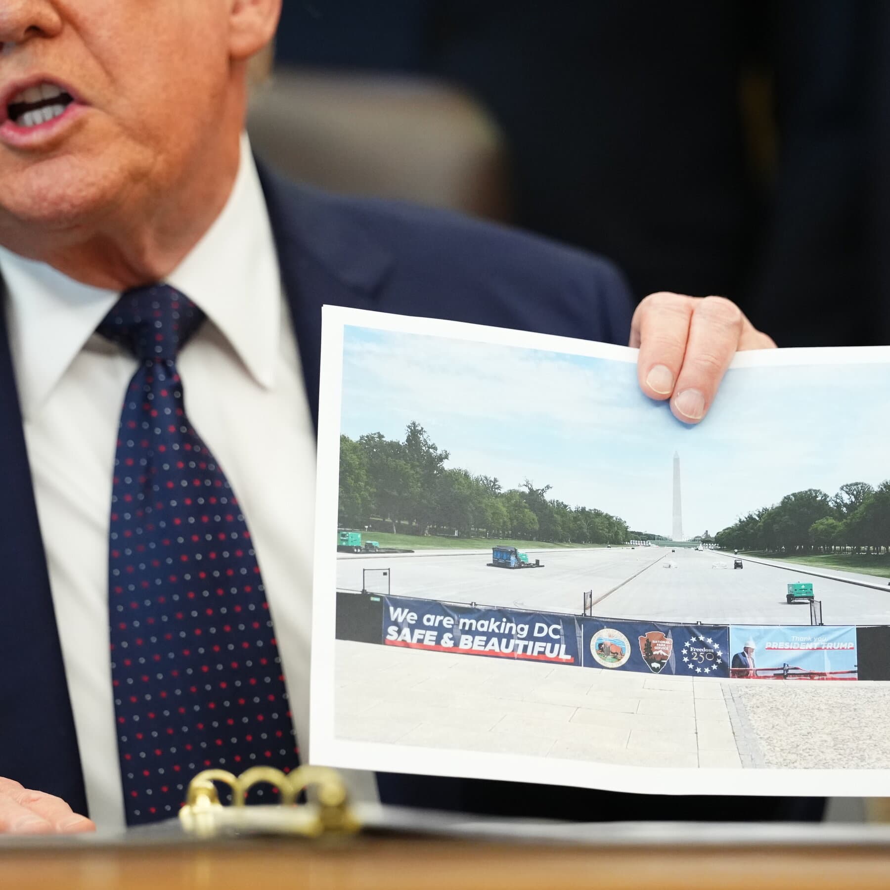 Trump Announces Plans to Renovate National Mall Reflecting Pool with 'American Flag Blue' Coating